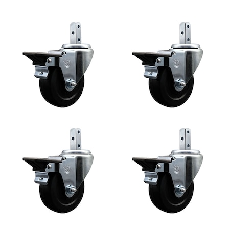 Service Caster 3.5'' Hard Rubber Wheel Swivel 7/8'' Square Stem Caster Set with Brake, 4PK SCC-SQ20S3514-HRS-PLB-78-4